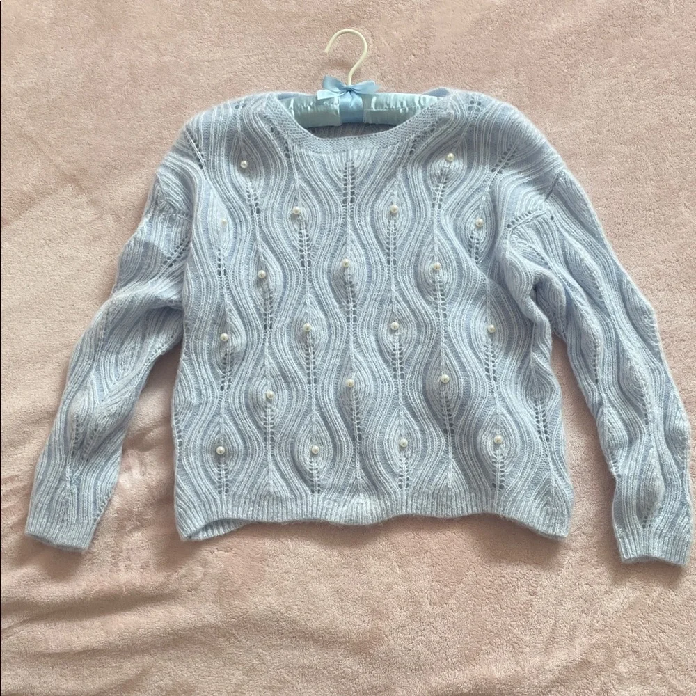 🩵✨🤍 Baby Blue Knit Sweater NWOT - Picture 2 of 7